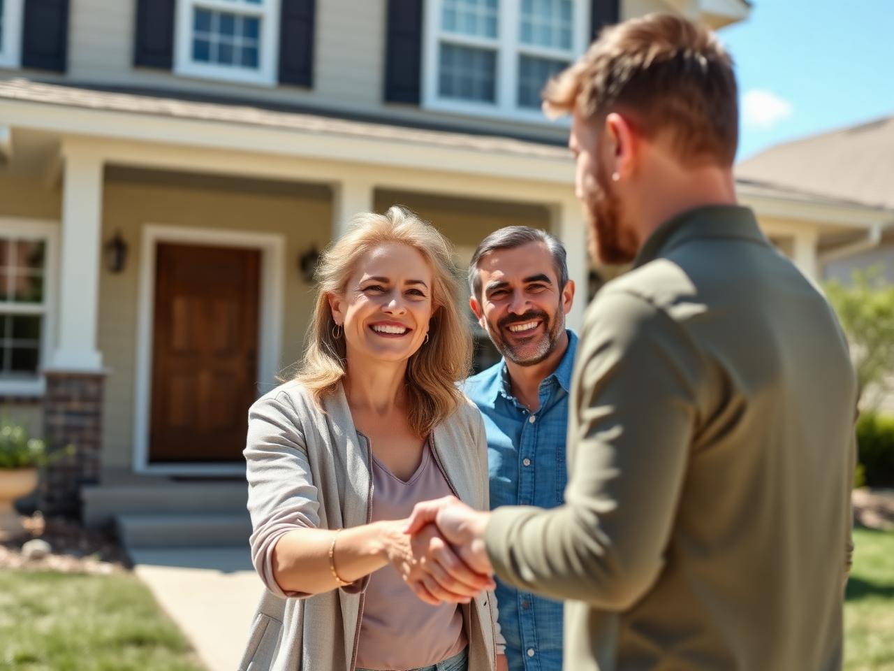 Homeowners shaking hands with a cash buyer